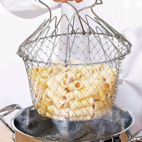 Foldable Steam Rinse Strain Stainless steel folding frying basket colander sieve Mesh Strainer Kitchen Cooking Accessories Tools