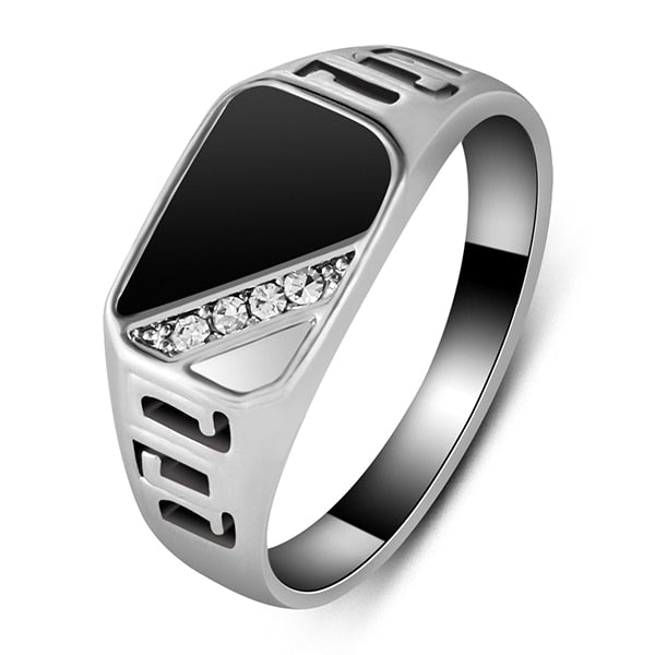 taille 7-12 classique or-couleur strass hommes bague noir