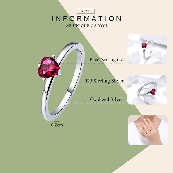 925 argent Sterling coeur rouge pavé cristal CZ bagues pour femmes