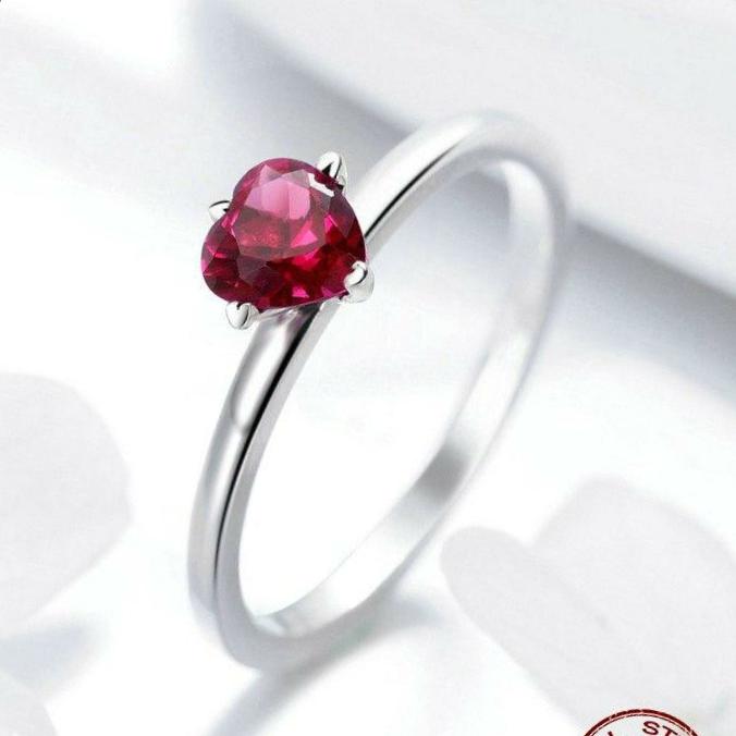 925 argent Sterling coeur rouge pavé cristal CZ bagues pour femmes