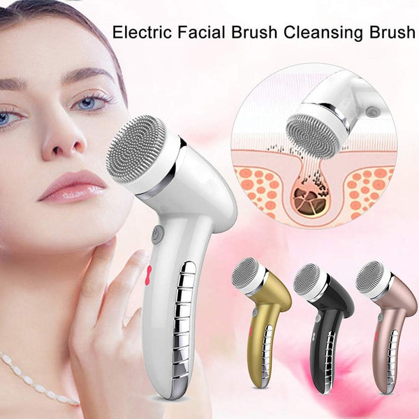 4 IN 1 Facial Cleansing Brush Sonic Vibration Mini Face Cleaner Silicone Deep Pore Cleaning Electric Face Massage Waterproof