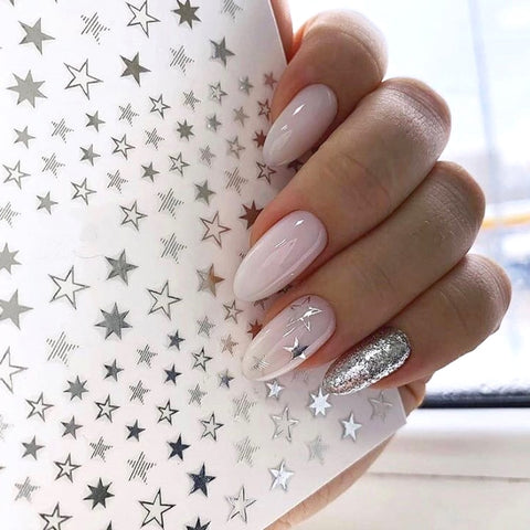 1pcs Lovely Stars Geometry 3D Nails Art Sticker gold/silver/rose gold Ornaments self-Adhesive Sliders Manicure Accessories new