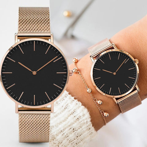 Mode femmes montres Ultra mince en acier inoxydable