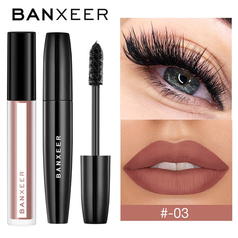 BANXEER Makeup Sets cosmetics 2pcs Lipgloss + Mascara 4D Waterproof Liquid Lipstick  Extension Eyelash Makeup Kits