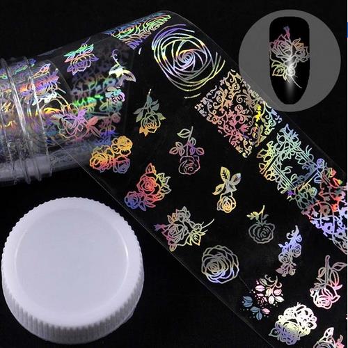 4*100cm/Roll Holographic Nail Foil Flame Dandelion Panda Bamboo Holo Nail Art Transfer Sticker Water Slide Nail Art Decals