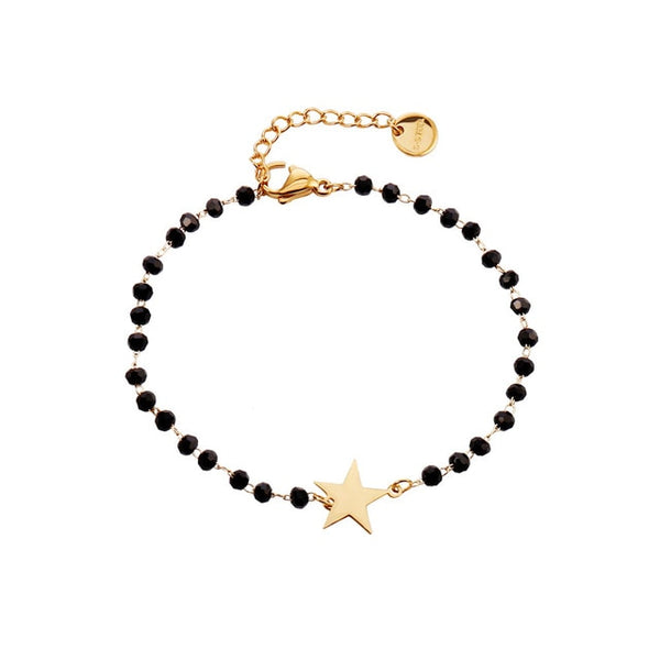 Stainless Steel Black Crystal Beads Chain Bracelet Rose Gold Heart Star Four Clover Charms Bracelet For Women 2020 Steel Jewelry