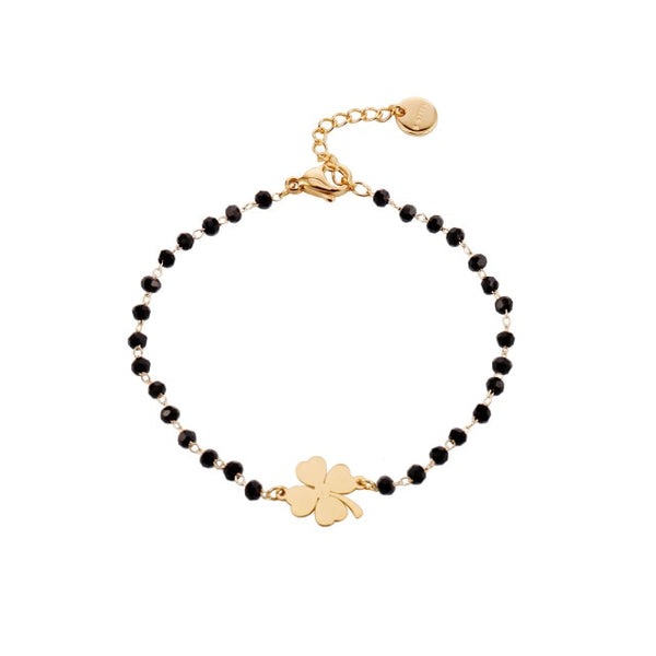 Stainless Steel Black Crystal Beads Chain Bracelet Rose Gold Heart Star Four Clover Charms Bracelet For Women 2020 Steel Jewelry