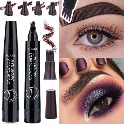 3D Microblading Eye Brow Tattoo Pen 4 Colors 4 Fork Tips Fine Sketch Ink Liquid Eyebrow Pencil Waterproof Tint Eyes Makeup TSLM2