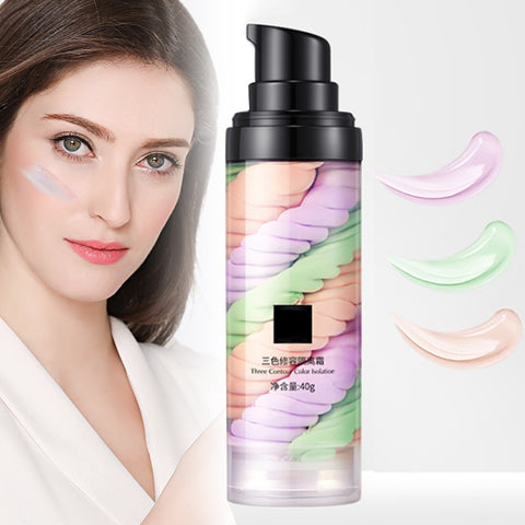 Rainbow Tricolor Makeup Base Cream Facial Base Makeup Full Coverage Brighten Skin Primer KG66