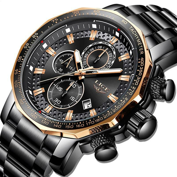 Relogio Masculino LIGE New Sport Chronograph Mens Watches Top Brand Luxury Full Steel Quartz Clock Waterproof Big Dial Watch Men