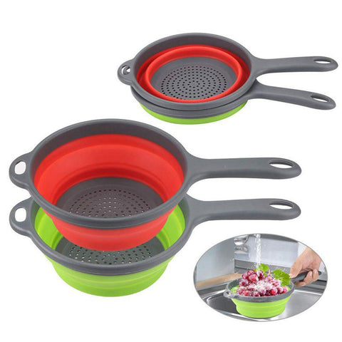 Dropship Folding With Handle Silicone Plastic Colander Drain Basket Fruit Vegetable Washing Strainer Drainer Kitchen Accessories