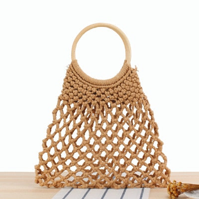 Round Straw Beach Bag Vintage Handmade Woven Shoulder Bag Raffia circle Rattan bags Bohemian Summer Vacation Casual Bags