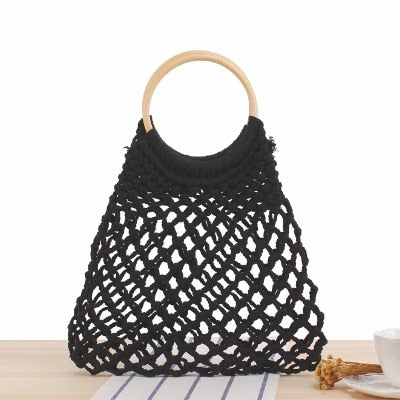 Round Straw Beach Bag Vintage Handmade Woven Shoulder Bag Raffia circle Rattan bags Bohemian Summer Vacation Casual Bags