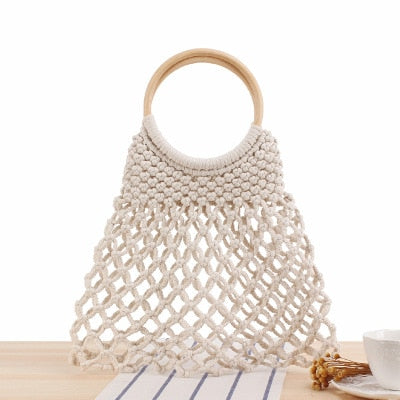 Round Straw Beach Bag Vintage Handmade Woven Shoulder Bag Raffia circle Rattan bags Bohemian Summer Vacation Casual Bags