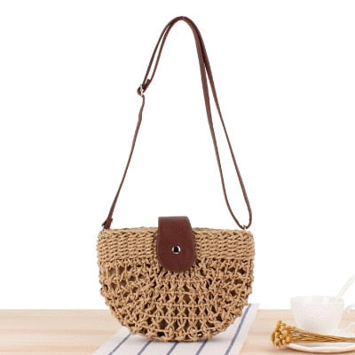 Round Straw Beach Bag Vintage Handmade Woven Shoulder Bag Raffia circle Rattan bags Bohemian Summer Vacation Casual Bags