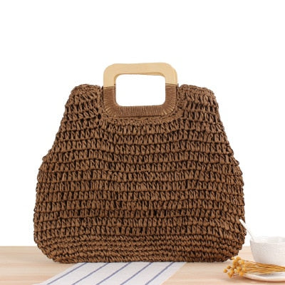 Round Straw Beach Bag Vintage Handmade Woven Shoulder Bag Raffia circle Rattan bags Bohemian Summer Vacation Casual Bags