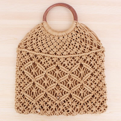 Round Straw Beach Bag Vintage Handmade Woven Shoulder Bag Raffia circle Rattan bags Bohemian Summer Vacation Casual Bags