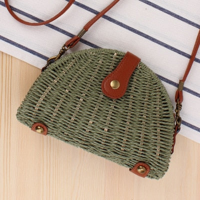 Round Straw Beach Bag Vintage Handmade Woven Shoulder Bag Raffia circle Rattan bags Bohemian Summer Vacation Casual Bags