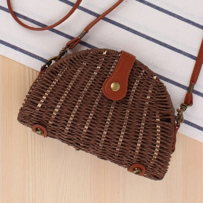 Round Straw Beach Bag Vintage Handmade Woven Shoulder Bag Raffia circle Rattan bags Bohemian Summer Vacation Casual Bags