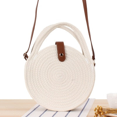 Round Straw Beach Bag Vintage Handmade Woven Shoulder Bag Raffia circle Rattan bags Bohemian Summer Vacation Casual Bags