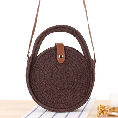 Round Straw Beach Bag Vintage Handmade Woven Shoulder Bag Raffia circle Rattan bags Bohemian Summer Vacation Casual Bags