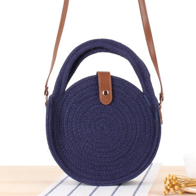 Round Straw Beach Bag Vintage Handmade Woven Shoulder Bag Raffia circle Rattan bags Bohemian Summer Vacation Casual Bags