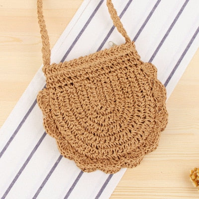 Round Straw Beach Bag Vintage Handmade Woven Shoulder Bag Raffia circle Rattan bags Bohemian Summer Vacation Casual Bags