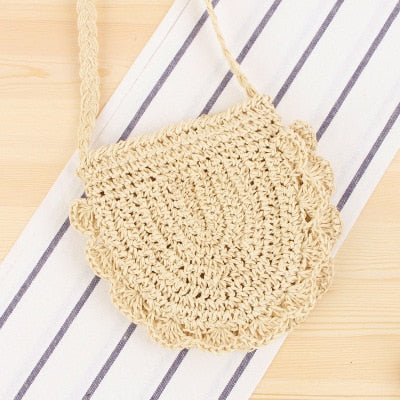 Round Straw Beach Bag Vintage Handmade Woven Shoulder Bag Raffia circle Rattan bags Bohemian Summer Vacation Casual Bags