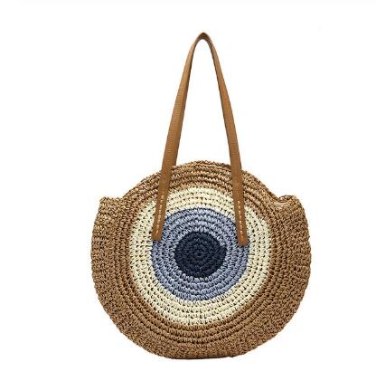 Round Straw Beach Bag Vintage Handmade Woven Shoulder Bag Raffia circle Rattan bags Bohemian Summer Vacation Casual Bags