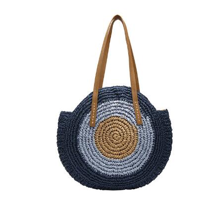 Round Straw Beach Bag Vintage Handmade Woven Shoulder Bag Raffia circle Rattan bags Bohemian Summer Vacation Casual Bags