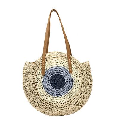 Round Straw Beach Bag Vintage Handmade Woven Shoulder Bag Raffia circle Rattan bags Bohemian Summer Vacation Casual Bags