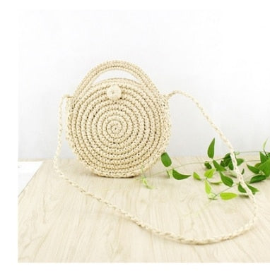 Round Straw Beach Bag Vintage Handmade Woven Shoulder Bag Raffia circle Rattan bags Bohemian Summer Vacation Casual Bags