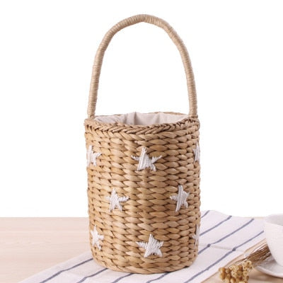 Round Straw Beach Bag Vintage Handmade Woven Shoulder Bag Raffia circle Rattan bags Bohemian Summer Vacation Casual Bags