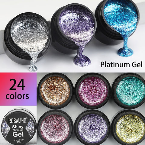 ROSALIND Gel Nail Polish Glitter Paint Hybrid Varnishes Shiny Top Base Coat For Nails Set Semi Permanent For Manicure Nail Art