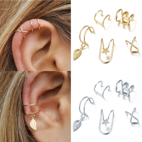 5 pièces / ensemble manchette d'oreille feuilles d'or Non-Piercing oreille Clips