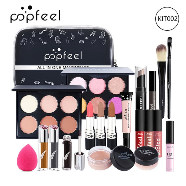 POPFEEL ALL IN ONE makeup kit (eyeshadow, lip gloss,lipstick,makeup brushes,eyebrow,concealer)with makeup bag