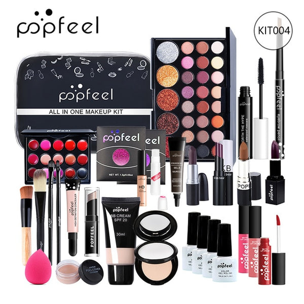 POPFEEL ALL IN ONE makeup kit (eyeshadow, lip gloss,lipstick,makeup brushes,eyebrow,concealer)with makeup bag