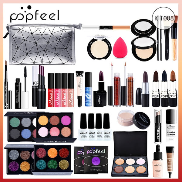 POPFEEL ALL IN ONE makeup kit (eyeshadow, lip gloss,lipstick,makeup brushes,eyebrow,concealer)with makeup bag