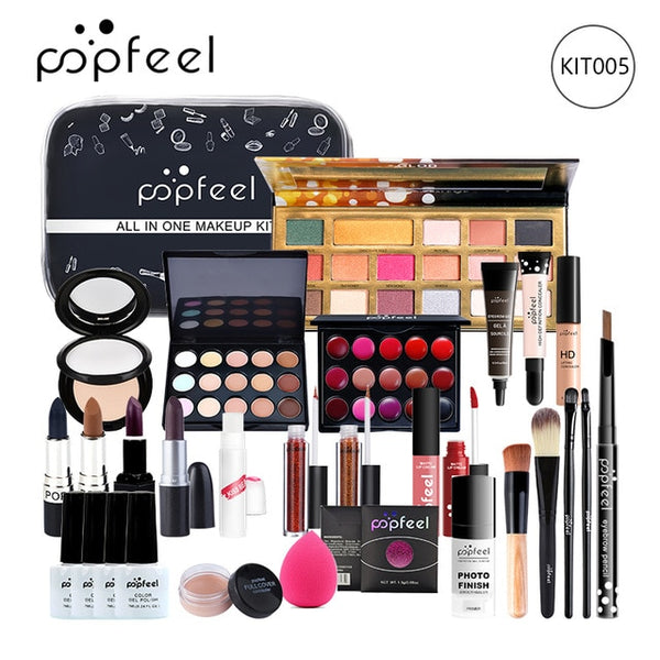 POPFEEL ALL IN ONE makeup kit (eyeshadow, lip gloss,lipstick,makeup brushes,eyebrow,concealer)with makeup bag