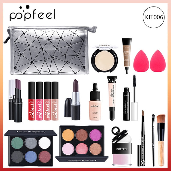 POPFEEL ALL IN ONE makeup kit (eyeshadow, lip gloss,lipstick,makeup brushes,eyebrow,concealer)with makeup bag