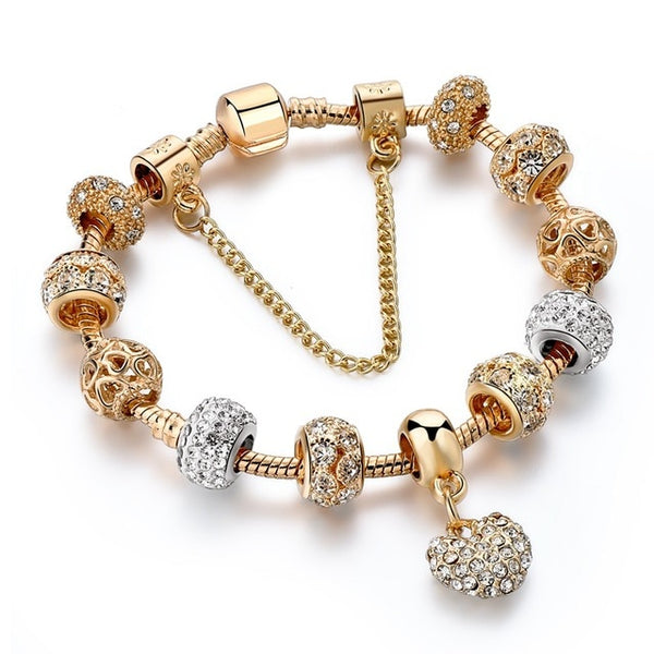 ATTRACTTO Luxury Crystal Heart Charm Bracelets&Bangles Gold Bracelets For Women Jewellery Pulseira Feminina Bracelet Sbr170020