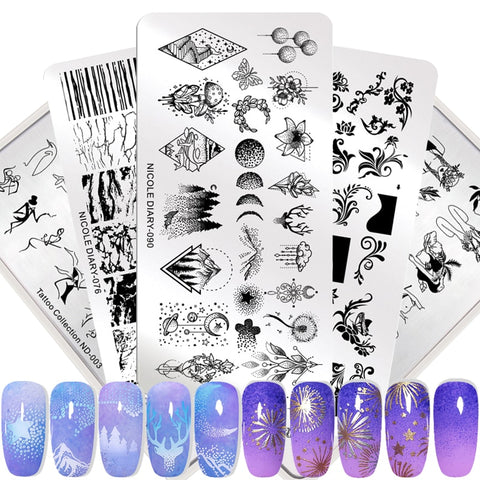 NICOLE DIARY Lace Flower Animal Nail Stamping Plates Marble Image Stamp Templates Geometric  Printing Stencil Tools