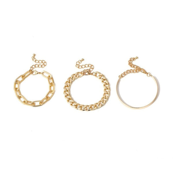 PuRui 4pcs Punk Curb Cuban Chain Bracelets Set for Women Miami Boho Thick Gold Color Charm Bracelets Bangles Fashion Jewelry