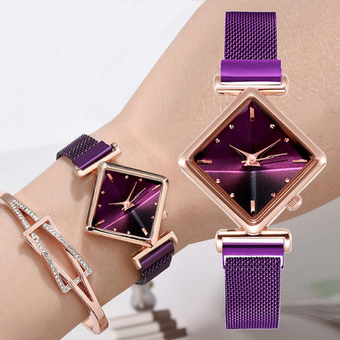 Luxe créatif Simple montre à Quartz femmes robe en acier maille