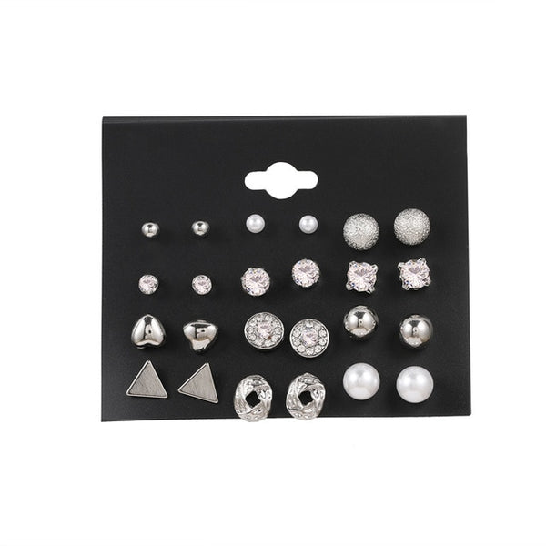 EN 12 paires fleur femmes boucles d'oreilles ensemble perle cristal boucles d'oreilles