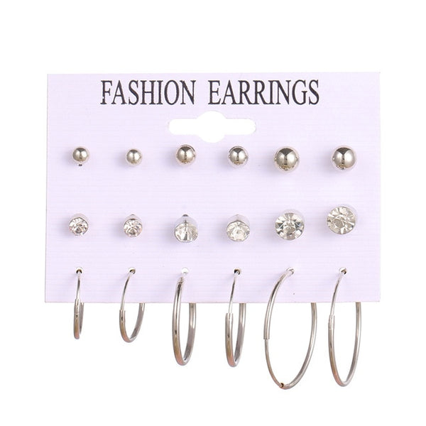 EN 12 paires fleur femmes boucles d'oreilles ensemble perle cristal boucles d'oreilles