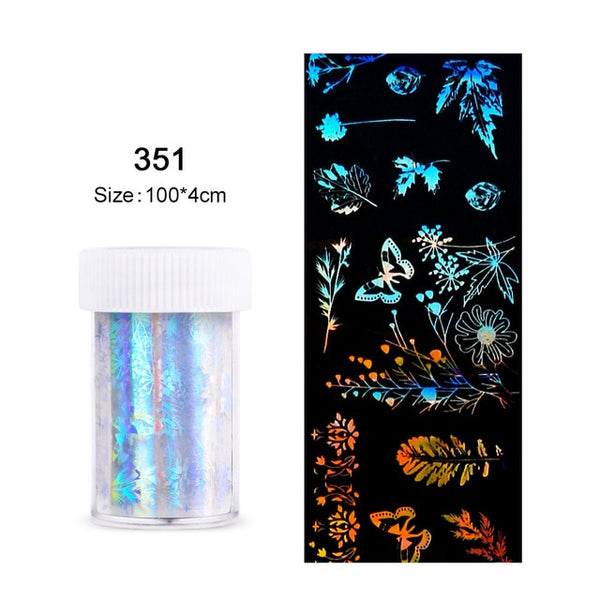 4*100cm/Roll Holographic Nail Foil Flame Dandelion Panda Bamboo Holo Nail Art Transfer Sticker Water Slide Nail Art Decals