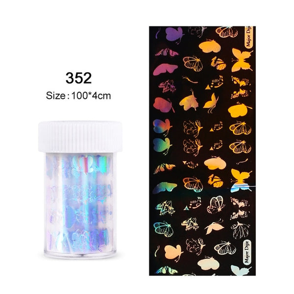 4*100cm/Roll Holographic Nail Foil Flame Dandelion Panda Bamboo Holo Nail Art Transfer Sticker Water Slide Nail Art Decals