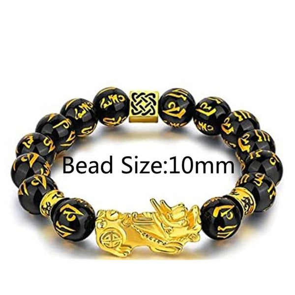 Feng Shui Black Beads Alloy Wealth Bracelet Unisex Wristband Gold Black Pixiu Wealth and Good Luck Women Men Bracelet