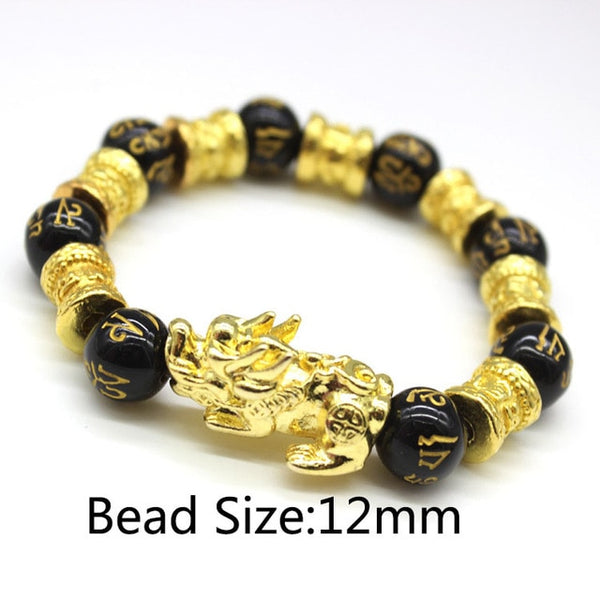 Feng Shui Black Beads Alloy Wealth Bracelet Unisex Wristband Gold Black Pixiu Wealth and Good Luck Women Men Bracelet